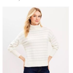 LOFT Cream XL Striped Shimmer Sweater NWT